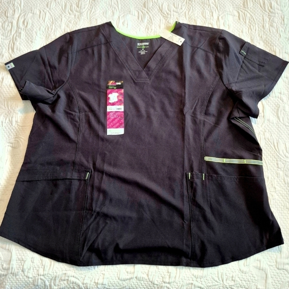 Scrubstar Ethical Fabric women's size 3XL black scrub top has stretch, NWT